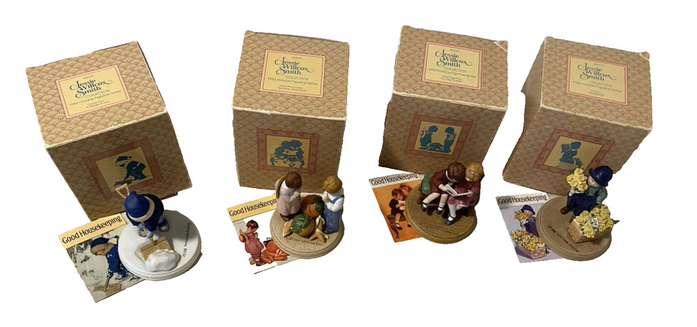 Vtg Set 4 Avon Jessie Wilcox Smith Figurines Xmas Thanksgiving Valentines Easter